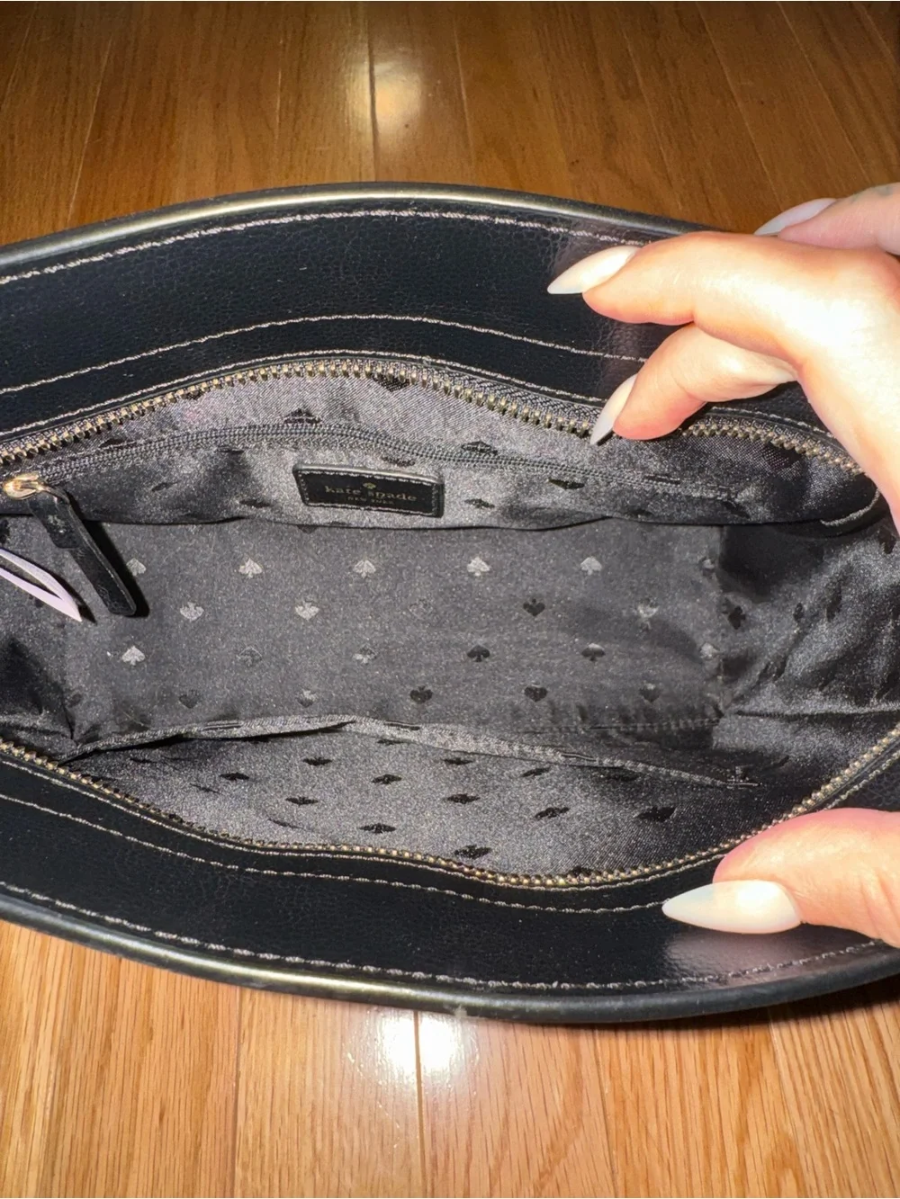 kate spade Black Leather Tote with Gold Logo
